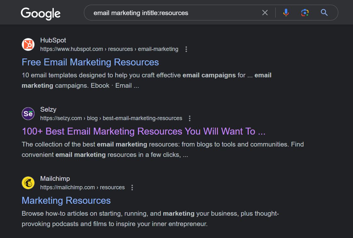 requête de page de ressource de marketing par courriel